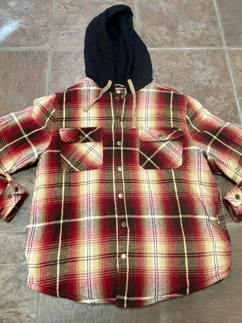 ~~Legendary Whitetails L Plaid Hooded Flannel Shirt Jacket Quilted Lined..VGUC!!
